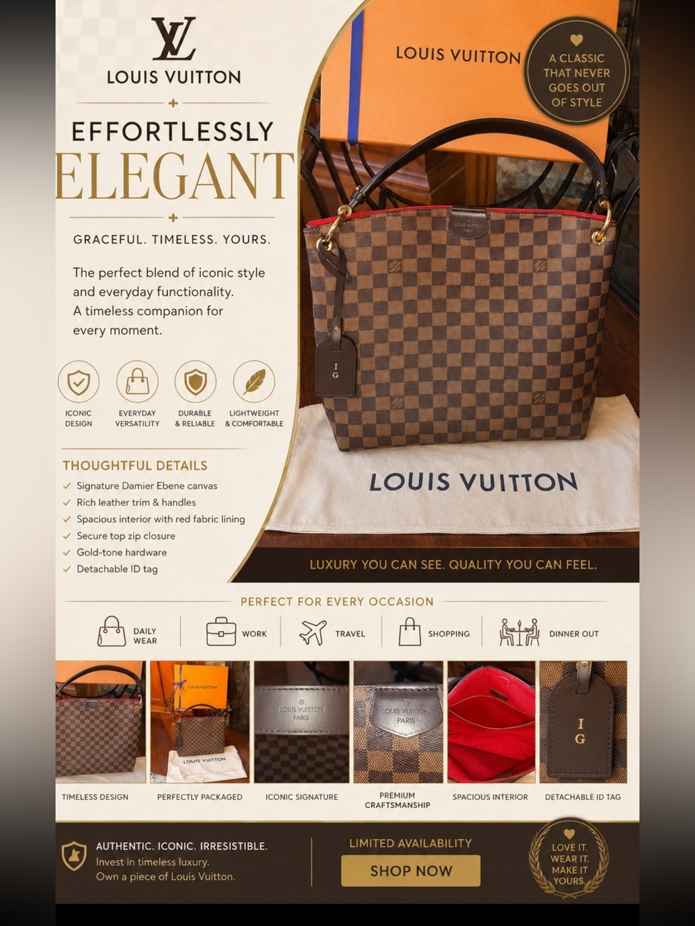 LOUIS VUITTON Graceful PM Damier Ebene Shoulder Bag it’s like new
